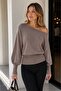 Women's Popular Asymmetrical Boat Neck Knitwear Sweater Mink - 4