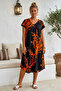 Black V-Neck Short-Sleeved Patterned Casual Viscose Woven Dress 113 64