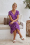 Purple V-Neck Short Sleeve Patterned Casual Viscose Woven Dress 113 64 - 5