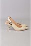 Seç V2430 Genuine Leather Heelled Shoes (Heel Height: 8 cm) Beige - 5