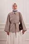 Girdle Detailed Striped Tencel Shirt Stone
