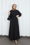 Hidden Placket Belted Terry Cotton Dress Hnt0316 Black - 2
