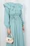 Volan Collar Buttoned Elastic Waist Belted Dress Hnt03151 Mint Green - 2