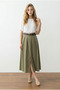 Women's Khaki Green Front Slit Belted Parachute Fabric Front Pleated Skirt Yy101414