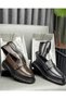 Men's Genuine Leather Metal Buckle Thick Sole Casual & Classic Loafer Shoes – Black / Brown - 4