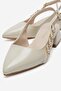 Side Stone Buckle Open Back Heeled Shoes Beige Crinkled - 3
