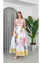 Women's Thin Straps Floral Linen Dress with Elastic Back and Pockets - 4