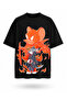 Flaming Samurai Cat Printed Oversize Unisex T-Shirt