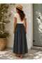 Women's Zipper Detailed Elastic Waist Italian Linen Skirt with Pockets - 2
