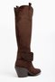 Brown Matte Suede Big Buckle Trok Detail Western Cowboy Knee-High Boots - 3