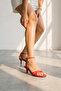 Red Women's Thin Short Heel (4cm) Sandals Ankle Strap Kitten Heel Shoes