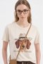 Women's Bag Accessory Detailed Front Dog Print Design Tshirt - 5