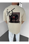 Beige Horse and Carpet Embroidered Premium Oversize T-Shirt - 2
