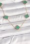 316L Steel Gold Color Chain Green Clover Model Women's Necklace