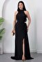 Halter Neck Draped Buckle Evening Dress Ecr5862 - 3