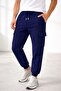 Men's Jogger Sweatpants with Cargo Pockets and Elastic Cuffs - Navy Blue Mariposa Secret - 2