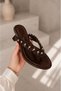 Women's Bitter Brown Flip-Flops with Rose and Pearl Heels, Orthopedic Women's Sandals - 4