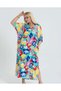 Women's Plus Size Mixed Color Floral Pattern Viscose Combed Cotton Stylish Dress - 4