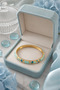 Leaf Wrapped Stone Blue Enamel Thin Bracelet (Gold Color) - 3