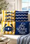 Sea Crab and Fish Patterned 4-Piece Throw Pillow Cover Set