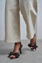 Polka Dot Satin Patterned Women's Pointed Toe Heeled Shoes with Bow Detail - 3