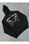 Winter Printed Zippered Hooded Cardigan - Black