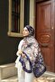 Petra Brush Paint Pattern Shawl - Stone Color Navy Blue - 2