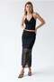 2171 Women's Transparent Lined Layered Lace Midi Skirt Black - 3