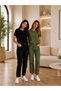 Set of 2 Women's Black-Khaki Basic T-Shirts - Crew Neck Cotton T-Shirt