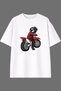 Red Motor Design with Helmet Front Printed White Oversize T-Shirt