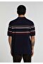 Regular Fit Polo Neck Jacquard Men's Navy Blue Short Sleeve Sweater - 2