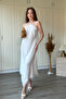 Asymmetrical Ruched Satin Dress with Rope Straps - 4
