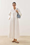V-Neck Poplin Dress Ecru - 6