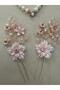 2-Piece Dusty Pink Floral Bridal Hair Accessory - Bridesmaid Hairpin Set with Zircon Stones and Pearls - 3