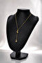 Women's Gold Color Stone Moon and Star Figured Dangle Y Necklace - 4