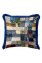 Patchwork Ethnic Motif Fringed Pillowcase - Mosaic Bohemian Navy Blue Cream Tassel Throw Pillow Cover - 2