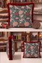 Elegant Fringed Pillowcase with Floral Vintage Motifs - Botanical Navy Blue Burgundy Tassel Throw Pillow Cover - 3