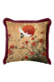 Japanese Peony Crane Design Fringed Pillowcase - Far East Beige Burgundy Tassel Throw Pillow Cover - 5