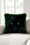 Exotic Panther Forest Design Fringed Pillowcase-Wild Yabohemian Black Green Tassel Throw Pillow Cover - 5