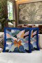 Abstract Floral Pattern Fringed Pillowcase-Artistic Floral Blue Pink Navy Blue Throw Pillow Cover with Tassels - 4