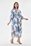White Italian Shawl Pattern Side Slit Foldable Long Sleeve Oversize Shirt Dress Size 40 - 44 - 3