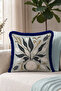 Botanical Floral Motif Fringed Pillowcase - Boho Sage Blue Navy Tassel Throw Pillow Cover - 3
