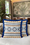 Ethnic Geometric Fringed Pillowcase - Aztec Navajo Blue Orange Navy Blue Tassel Throw Pillow Cover - 7