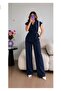 Navy Blue Double-Breasted Lace-Up Vest Trousers Blazer Suit - 5