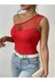 Women's One Shoulder Tulle Detailed Crepe Blouse - 5