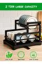 2-Tier Dish Drainer Rack with Removable Drip Tray & Water Spout T114615 - Heavy-Duty Carbon Steel Kitchen Dish Drying Rack, Upper Plate Holder, Lower Bowl Organizer, Cutlery Hooks, Anti-Sli - 3