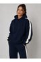 Women's Striped Detail Hooded Sweatshirt Navy Blue