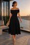 Rochie midi modal cu decolteu barcă - Negru - 4