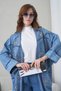 Women's Bat Sleeve Denim Kimono Cardigan and Denim Pants Top and Bottom Set