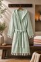 Striped 100% Cotton Pique Peştemal Bathrobe with Hood Unisex Premium Series